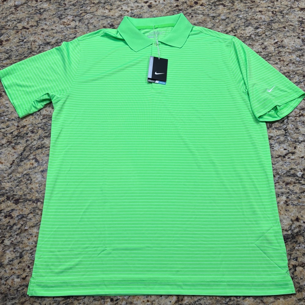 NEW Nike Golf Tour Performance Dri-Fit Polo Shirt Mens L Neon Green Striped ws